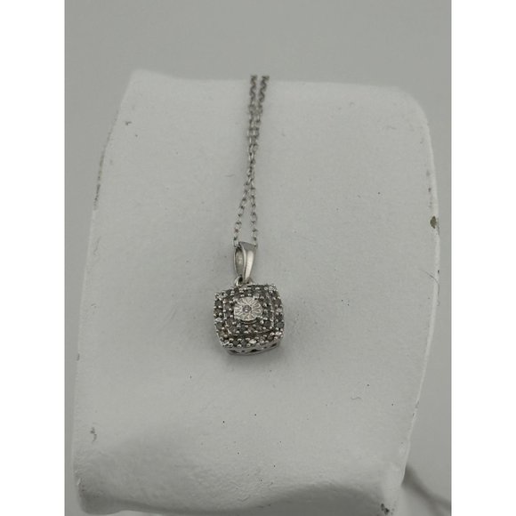 Stunning Cushion Cut 1/4 Carat Diamond Cluster Pendant with Necklace - Sterling - Picture 7 of 10